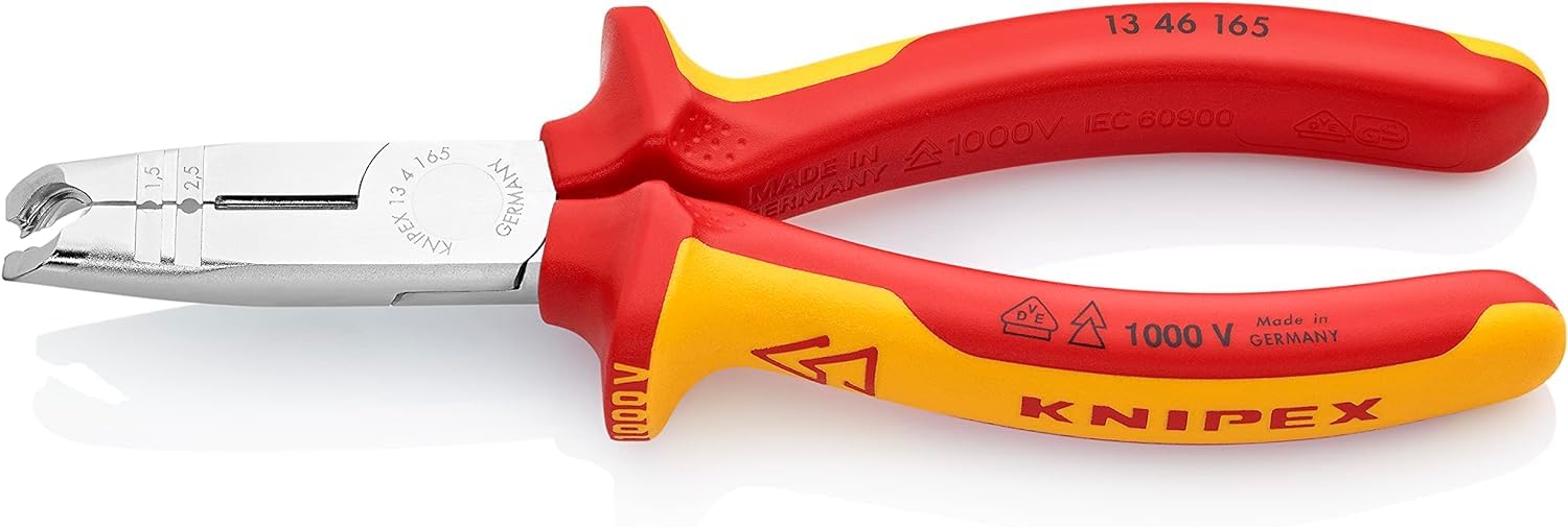 KNIPEX Abmantelungszange verchromt isoliert mit Mehrkomponenten-Hüllen, VDE-geprüft 165 mm, 13 46 165