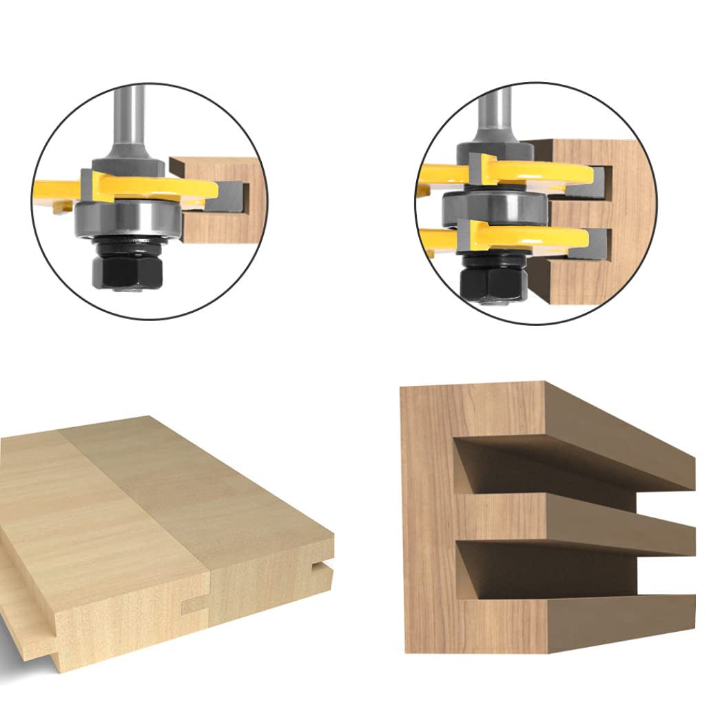 45 Grad Lock Mitre Router Bit, APLUS Holzfräser, Nutfräser + 8 mm Schaft Zungenschaft und Nutfräse Set 3 Zähne in T-Form Cutter aus Holz für Holzarbeiten
