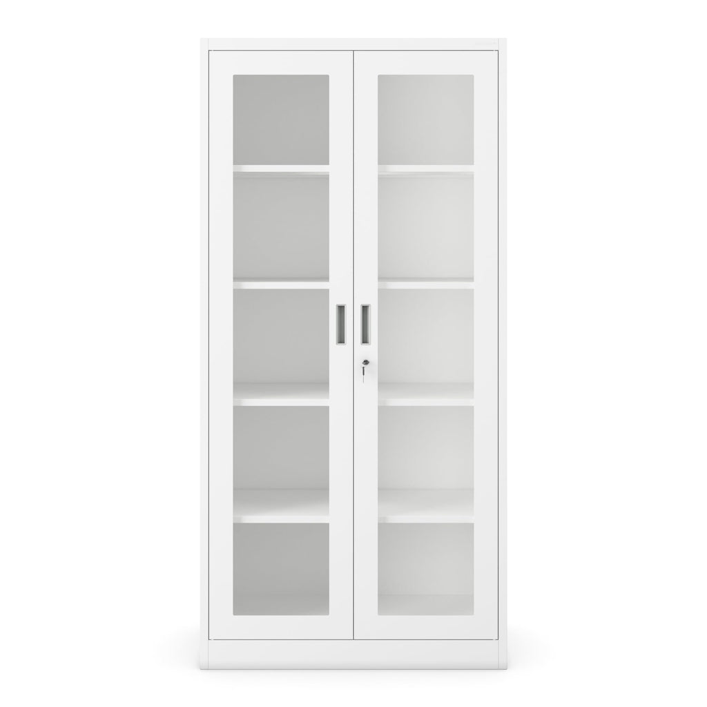 Jan Nowak Aktenschrank C012 Glasvitrine Büroschrank Universalschrank Flügeltürschrank Stahlblech Pulverbeschichtung abschließbar 185 cm x 90 cm x 40 cm (Weiß)