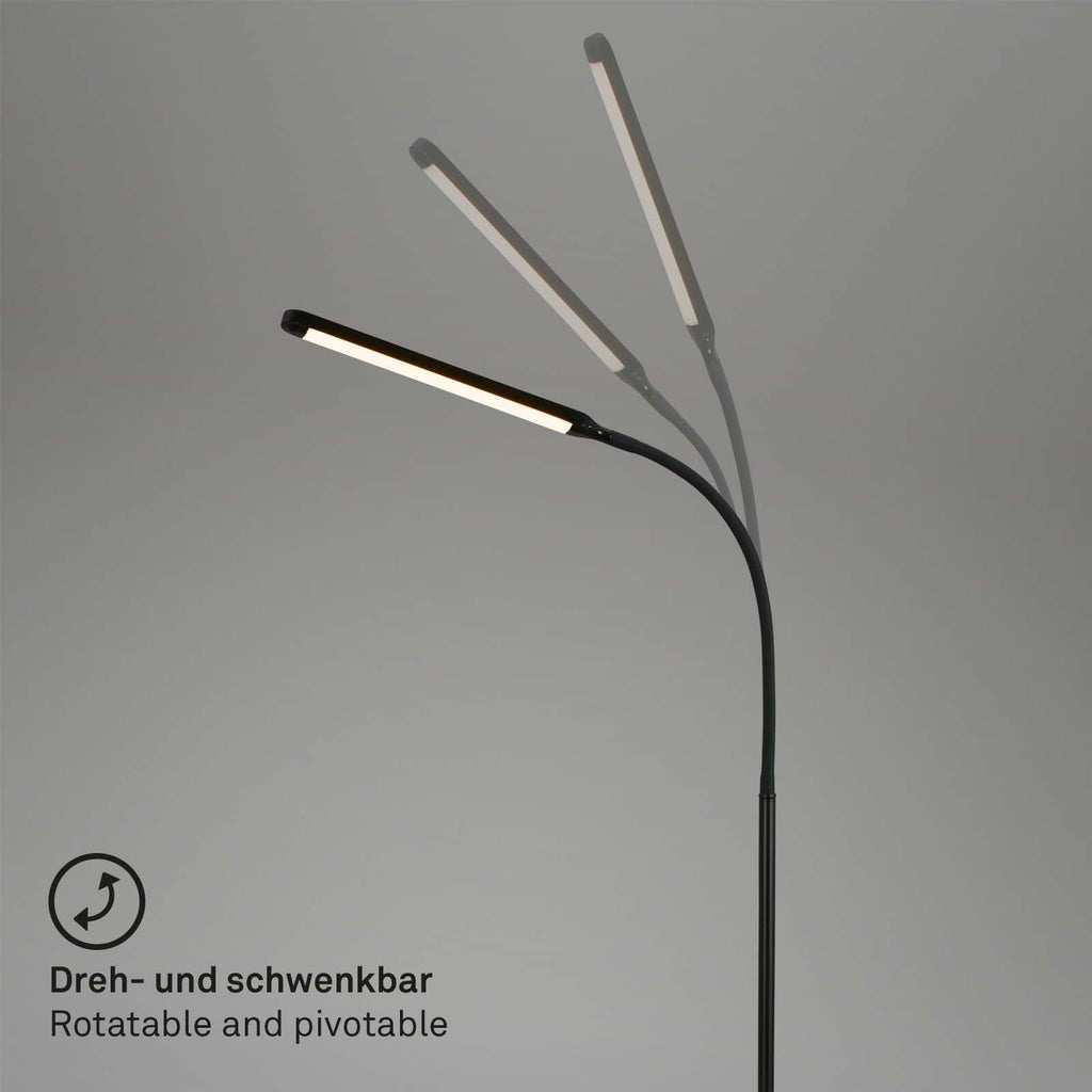 BRILONER – LED Stehlampe dimmbar als Deko im Wohnzimmer und Leselampe, Schwenkbare LED Lampe, Wohnzimmerlampe, Touch, Indirekte Beleuchtung, Schwarz