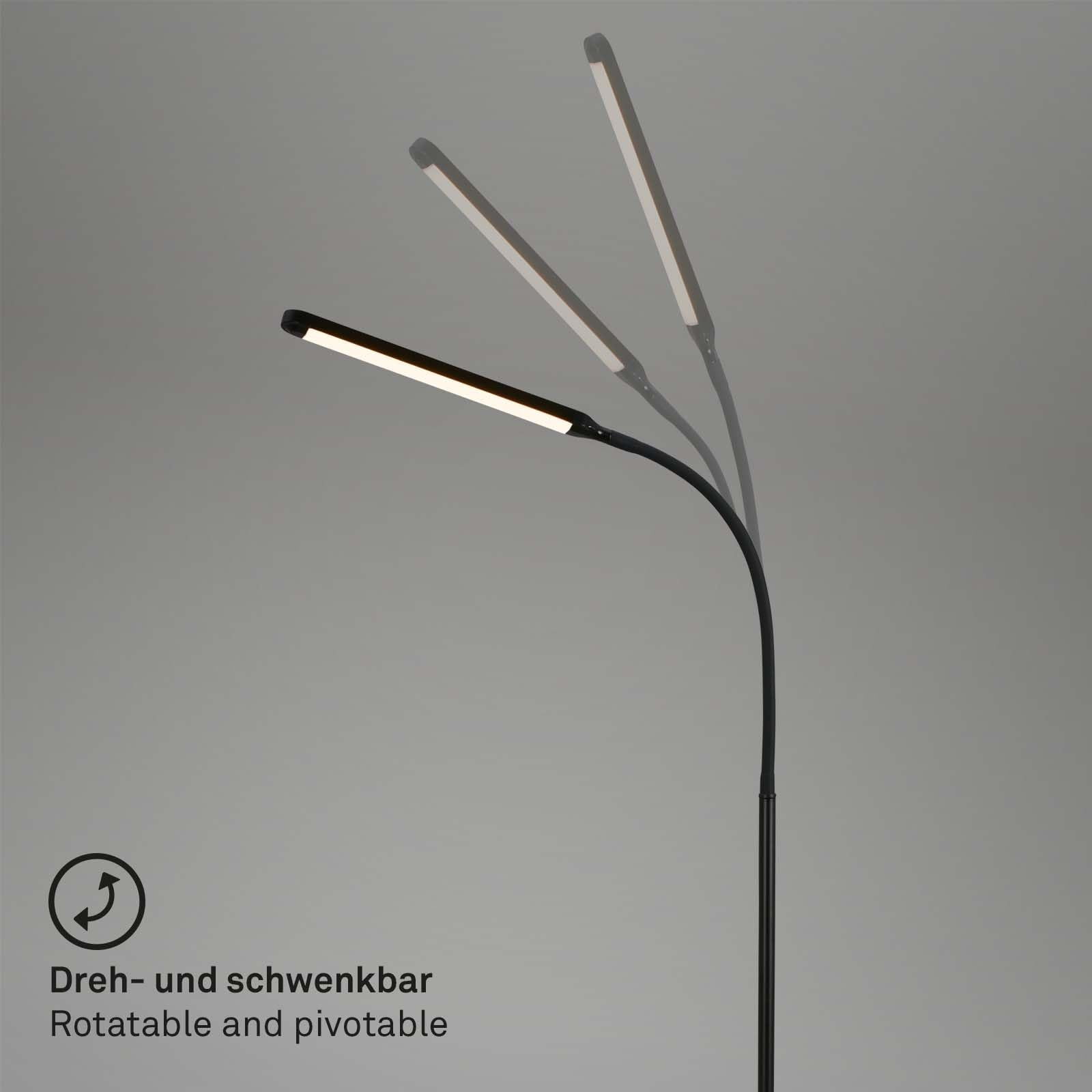 BRILONER – LED Stehlampe dimmbar als Deko im Wohnzimmer und Leselampe, Schwenkbare LED Lampe, Wohnzimmerlampe, Touch, Indirekte Beleuchtung, Schwarz