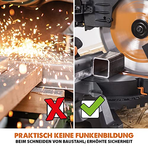 Evolution Doppelgehrungssäge Schiebe-Kapp- und Gehrungssäge R255SMS-DB+ | 2000 W, 300 mm Gleitfunktionalität, Schrägschnitt, Gehrungswinkeln | Ø 255 mm HM / TCT Sägeblatt für Multimaterialschnitt
