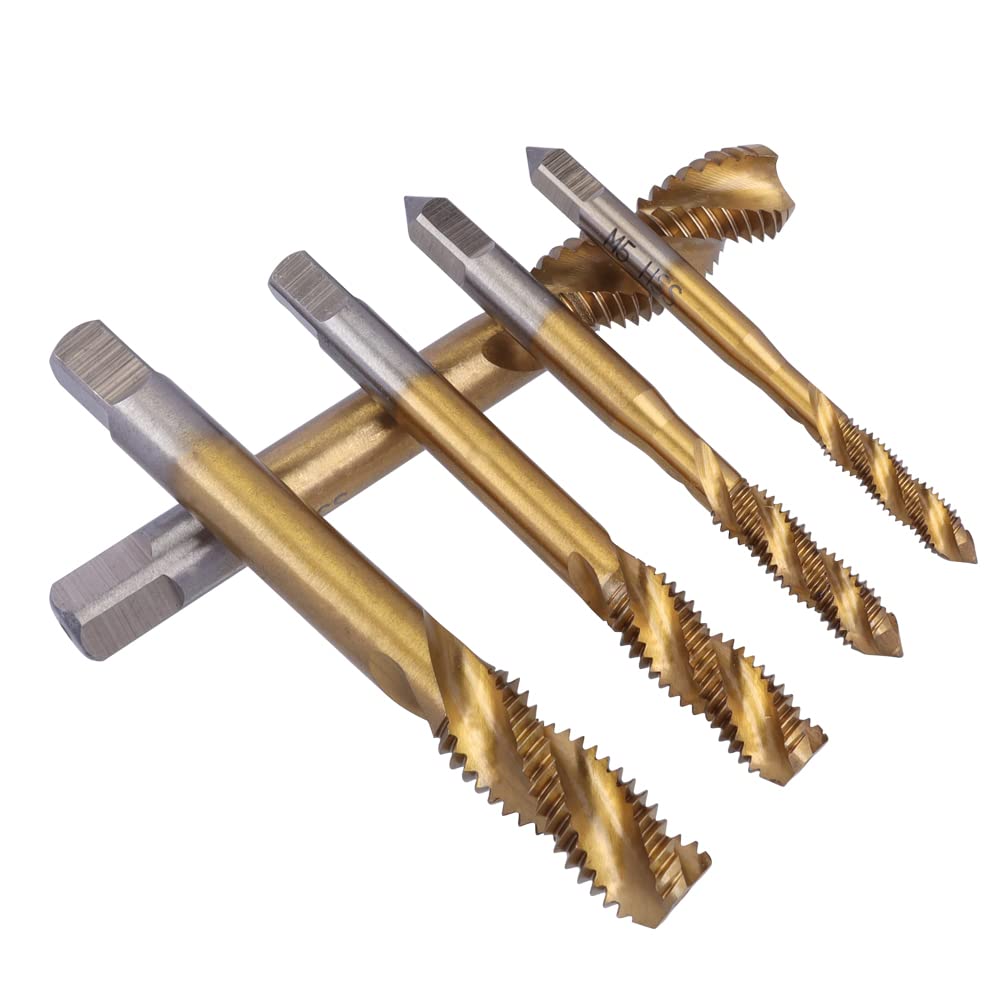 Mesee 9 Stück Spiralnuten-Gewindebohrer-Set, Titanbeschichtet, HSS metrisches Gewindebohrer, Bohrer, Gewindebohrer, Gewindebohrer, Gewindebohrer, M2, M2,5, M3, M4, M5, M6, M8, M10, M12