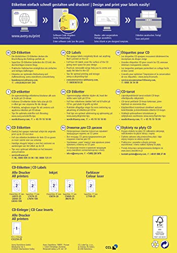 AVERY Zweckform L7676-100 selbstklebende CD-Etiketten (200 blickdichte CD-Aufkleber, Ø 117mm auf A4, SuperSize, Papier matt, bedruckbare Klebeetiketten für alle A4-Drucker) 100 Blatt, weiß
