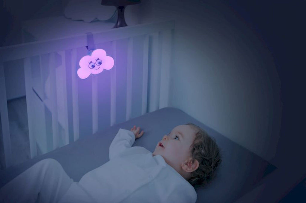 Badabulle Nachtlicht Wolke - Spieluhr mit 15 Melodien, 6 Lichtfarben, Klettverschluss fürs Kinderbett, Mehrfarbig