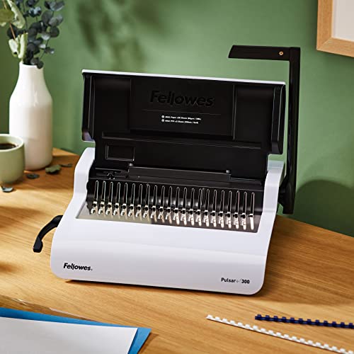 Fellowes Pulsar+ Bindemaschine mit Aufbewahrung – Stanzt 20 Blatt, bindet bis zu 300 – Manuelle Plastikbindemaschine für A4 – Inkl. 10 Klarsichtdeckel – Ideal für Zuhause oder kleines Büro