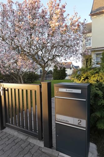 Metzler Paketbox, Briefkasten mit großem Paketfach in Anthrazit, personalisierte Paketbox für draußen, Standbriefkasten mit Paketfach, Paketkasten, Postbox mit Gravur, rostfrei und massiv - Bispo 2