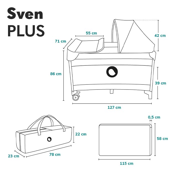 Lionelo Sven Plus 4 in 1 Baby Bett ab Geburt bis 15 kg Wickelauflage Moskitonetz luftige Seitenwände mit Seiteneingang Tragetasche zusammenklappbar