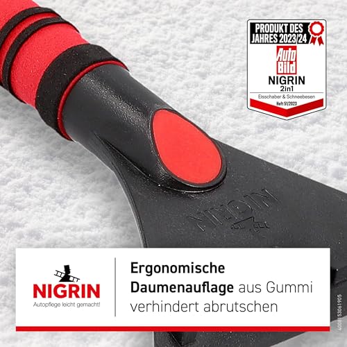 NIGRIN Eiskratzer Auto mit Schneebesen, ergonomischer rutschfester Softgriff, aus hochstabilem ABS, Schwarz-Rot