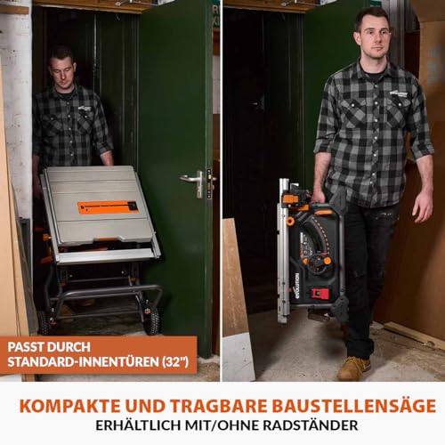 Evolution Power Tools R255TBL+ tischkreissäge, Tischsäge Tragbares Multi-Material-Sägeblatt im Lieferumfang enthalten Schneidet Holz Metall Kunststoff, 45˚ Fase, +/- 60˚ Gehrungswinkel, 1800w Motor