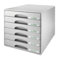 Leitz Schubladenbox mit 6 Schubladen, Für die Aufbewahrung von A4 Dokumenten und Utensilien, Grau, Plus Serie, 52120085