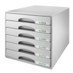 Leitz Schubladenbox mit 6 Schubladen, Für die Aufbewahrung von A4 Dokumenten und Utensilien, Grau, Plus Serie, 52120085