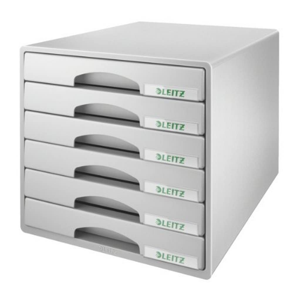 Leitz Schubladenbox mit 6 Schubladen, Für die Aufbewahrung von A4 Dokumenten und Utensilien, Grau, Plus Serie, 52120085