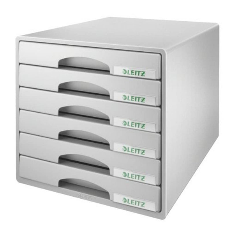Leitz Schubladenbox mit 6 Schubladen, Für die Aufbewahrung von A4 Dokumenten und Utensilien, Grau, Plus Serie, 52120085