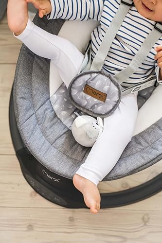 MoMi KENANI Babywippe für Kinder bis 9 kg, klappbar, mit Fernbedienung & Bluetooth zum Verbinden mit Smartphone, Batterie- oder Stromanschluss, mit 5-Punkt-Sicherheitsgurt, Sonnenschutz, Insektennetz