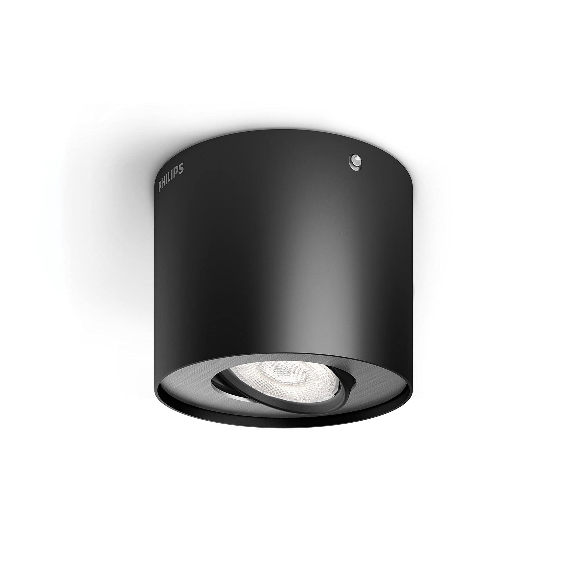 Philips Phase LED-Spotleuchte, Deckenspot dimmbar bis 10 %, 2700K, Einfache Installation, 500 lm, 6,5W, Einstellbarer Spot, EyeComfort, Schwarz