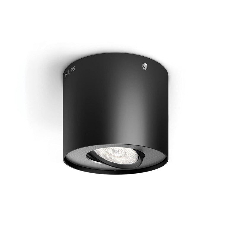Philips Phase LED-Spotleuchte, Deckenspot dimmbar bis 10 %, 2700K, Einfache Installation, 500 lm, 6,5W, Einstellbarer Spot, EyeComfort, Schwarz