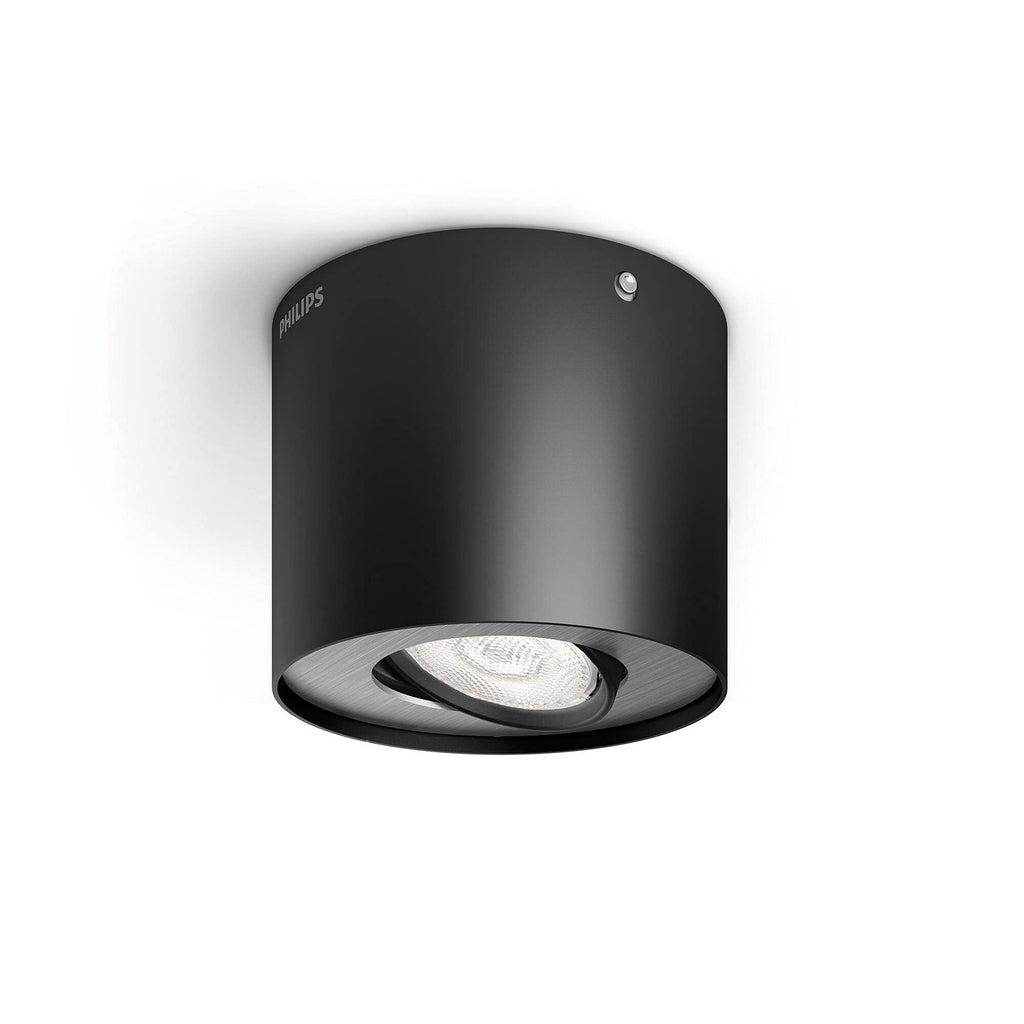 Philips Phase LED-Spotleuchte, Deckenspot dimmbar bis 10 %, 2700K, Einfache Installation, 500 lm, 6,5W, Einstellbarer Spot, EyeComfort, Schwarz