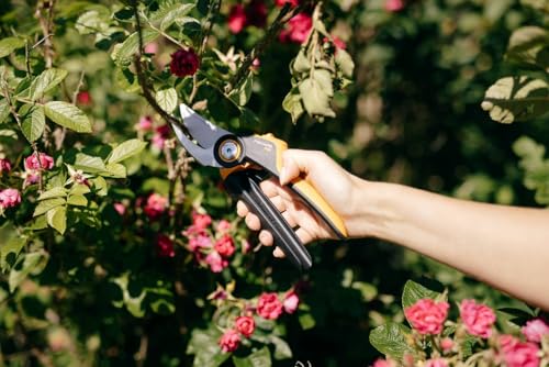 Fiskars Bypass-Gartenschere L, X-series PowerGear, P961, Mit Rollgriff, Für frische Äste und Zweige, Antihaftbeschichtet, Edelstahl-Klingen, Länge: 22,2 cm, Schwarz/Orange, 1057175