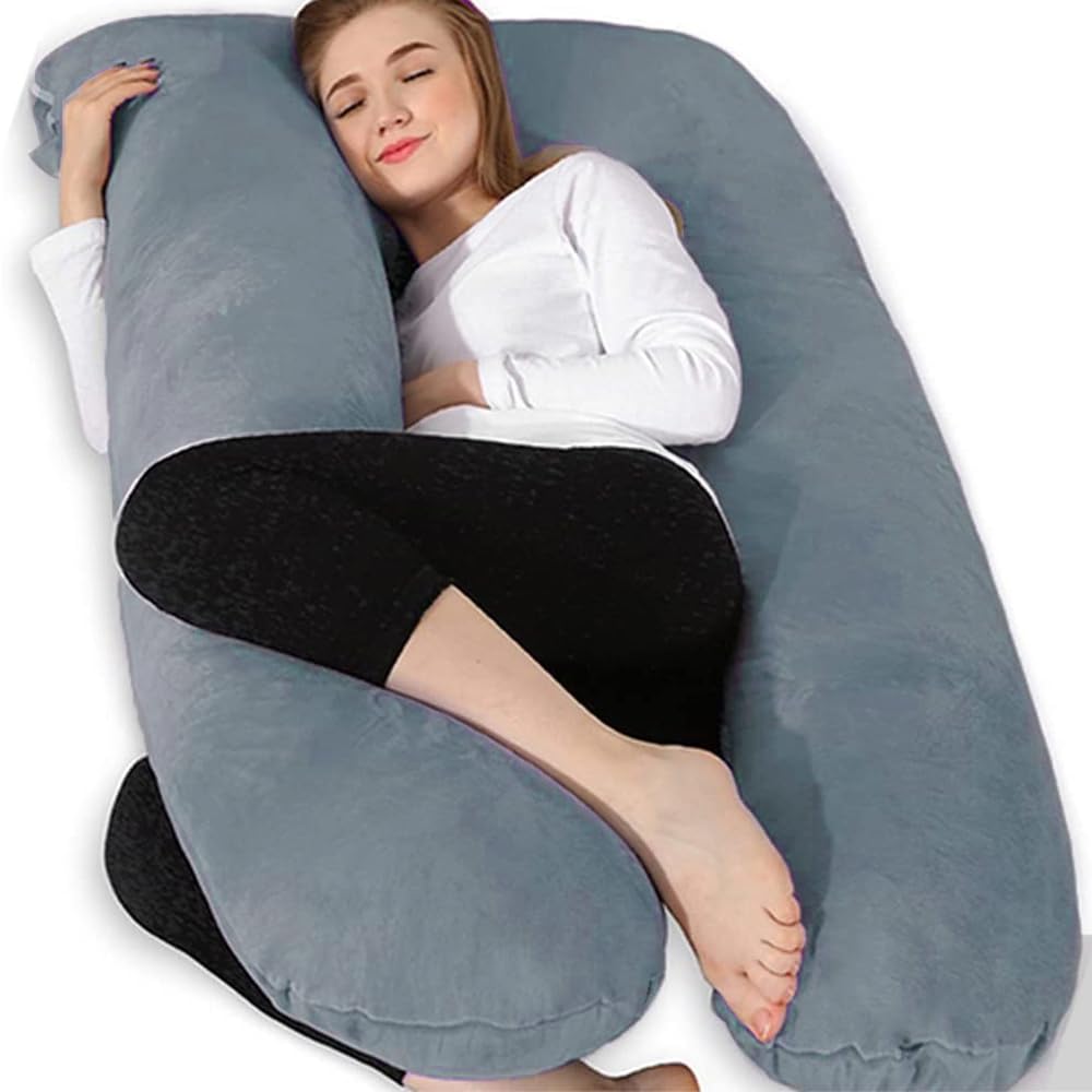 Chilling Home Schwangerschaftskissen, U Form Seitenschläferkissen mit Bezug U Kissen Stillkissen groß Lagerungskissen, Kissen für Frauen und Seitenschläfer(Schwarz Blau)
