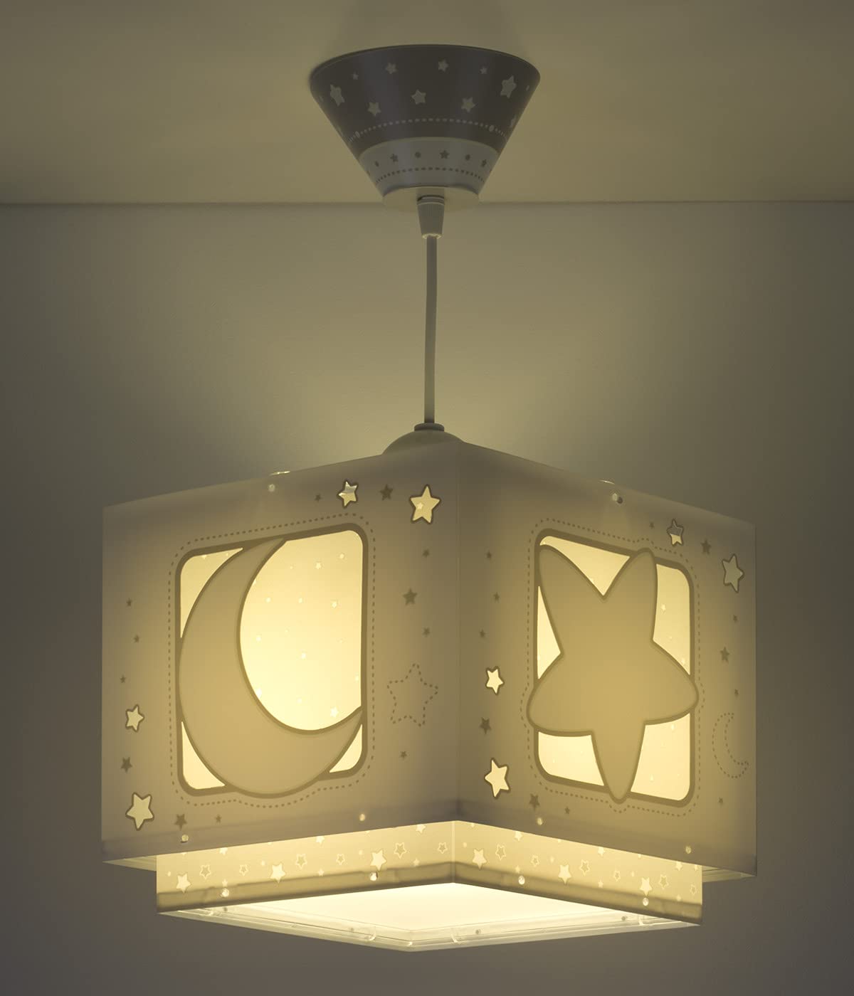 Dalber Lampe kinderzimmer, kinderlampe Pendelleuchte Hängelampe, Deckenleuchte Kinder, Deckenlampe kinderzimmer, Mond und Sterne Grau MoonLight, 63232E, E27