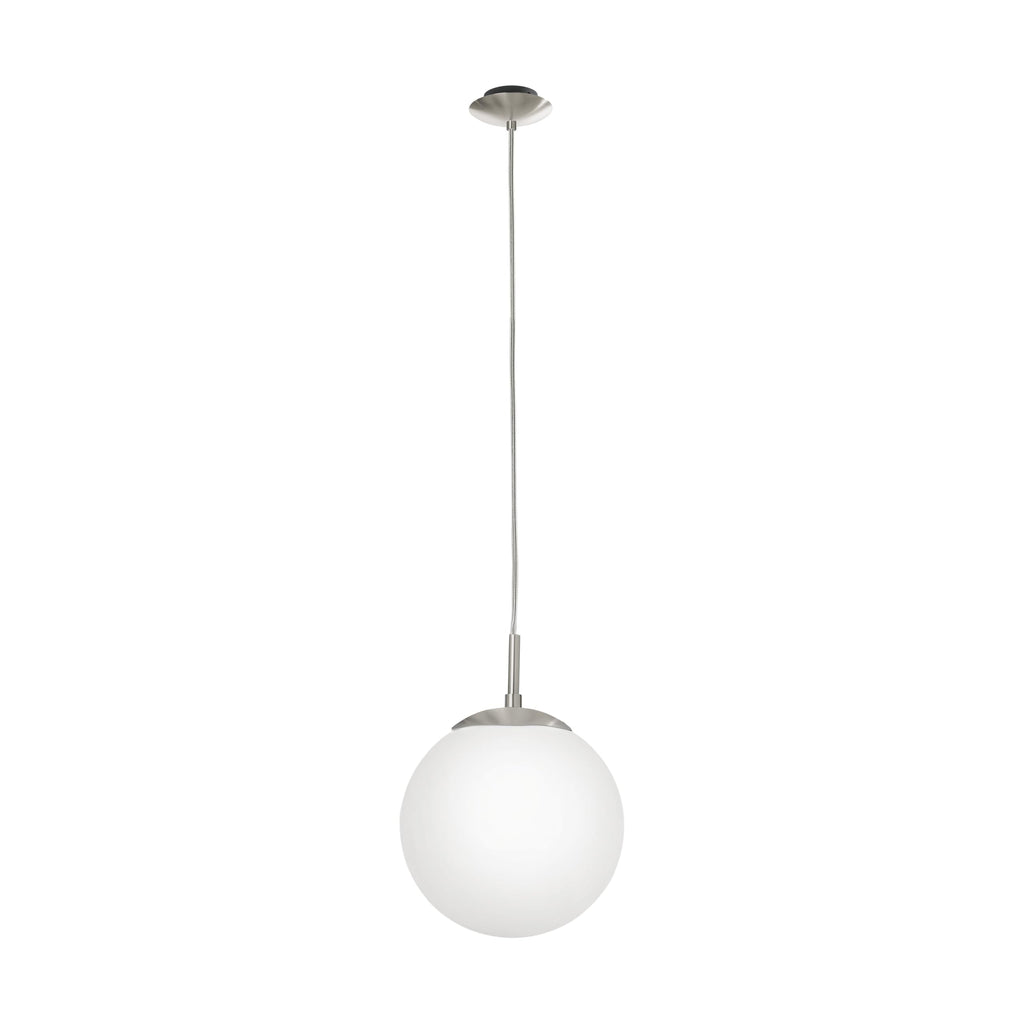 EGLO Pendellampe Rondo, 1 flammige Pendelleuchte, Hängeleuchte aus Metallin Silber, Glas in Opal matt weiß, E27 Fassung, Ø 30 cm