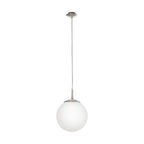 EGLO Pendellampe Rondo, 1 flammige Pendelleuchte, Hängeleuchte aus Metallin Silber, Glas in Opal matt weiß, E27 Fassung, Ø 30 cm