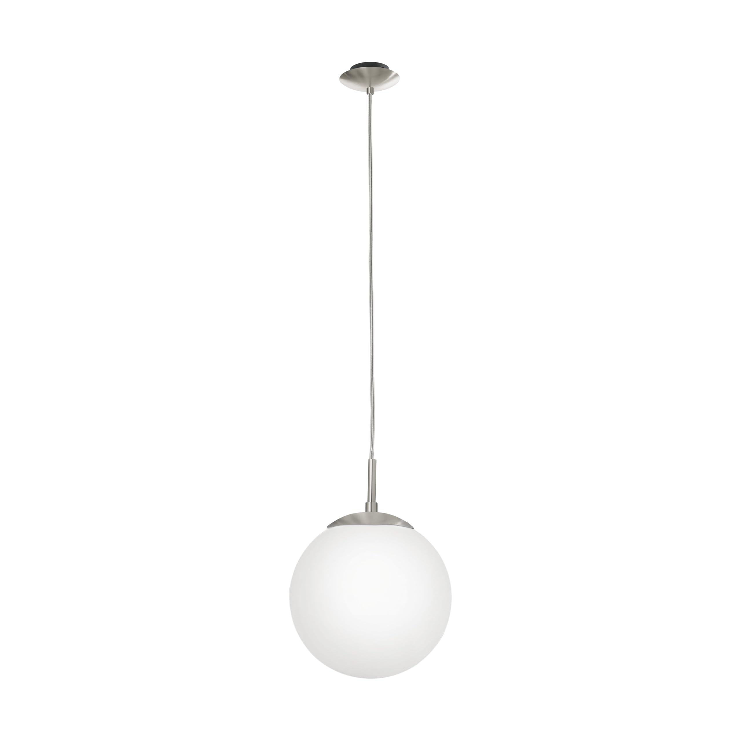 EGLO Pendellampe Rondo, 1 flammige Pendelleuchte, Hängeleuchte aus Metallin Silber, Glas in Opal matt weiß, E27 Fassung, Ø 30 cm