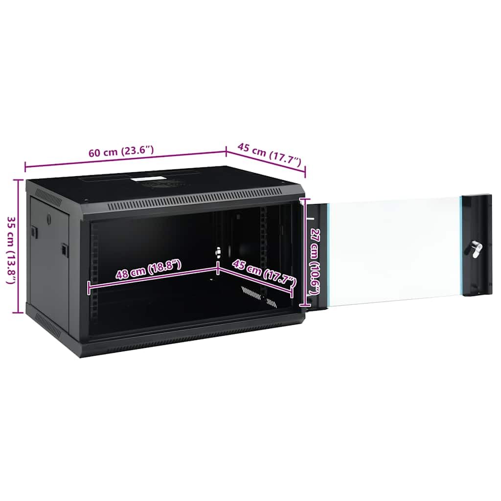 vidaXL 6U Netzwerkschrank Wandmontage Abnehmbare Seitenteile Serverschrank Wandschrank Schrank Wandgehäuse 19" IP20 600x450x350mm 70kg