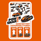 WORX WG441E.9 Akku-Multi-Bürste 20V -multifunktionale Oberflächenbürste für Stein-& Holfzflächenreinigung & Unkrautentfernung -integrierter Wasseranschluss -PowerShare kompatibel-ohne Akku & Ladegerät