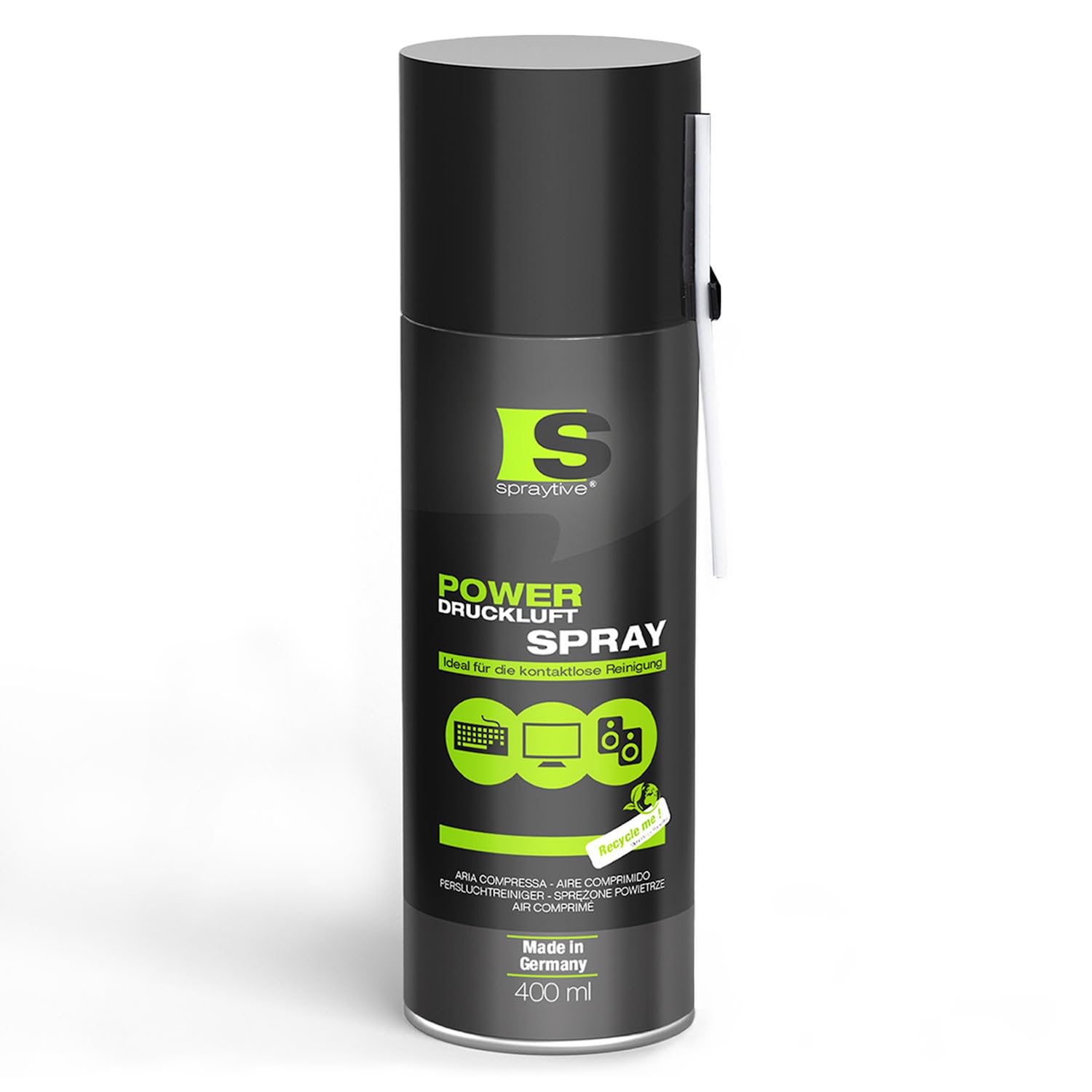 6 x 400ml Spraytive Power Druckluftspray: Mit 10cm + 50cm Sprühverlängerung - Reinigung von Tastatur, PC/Computer, PS5, Kamera