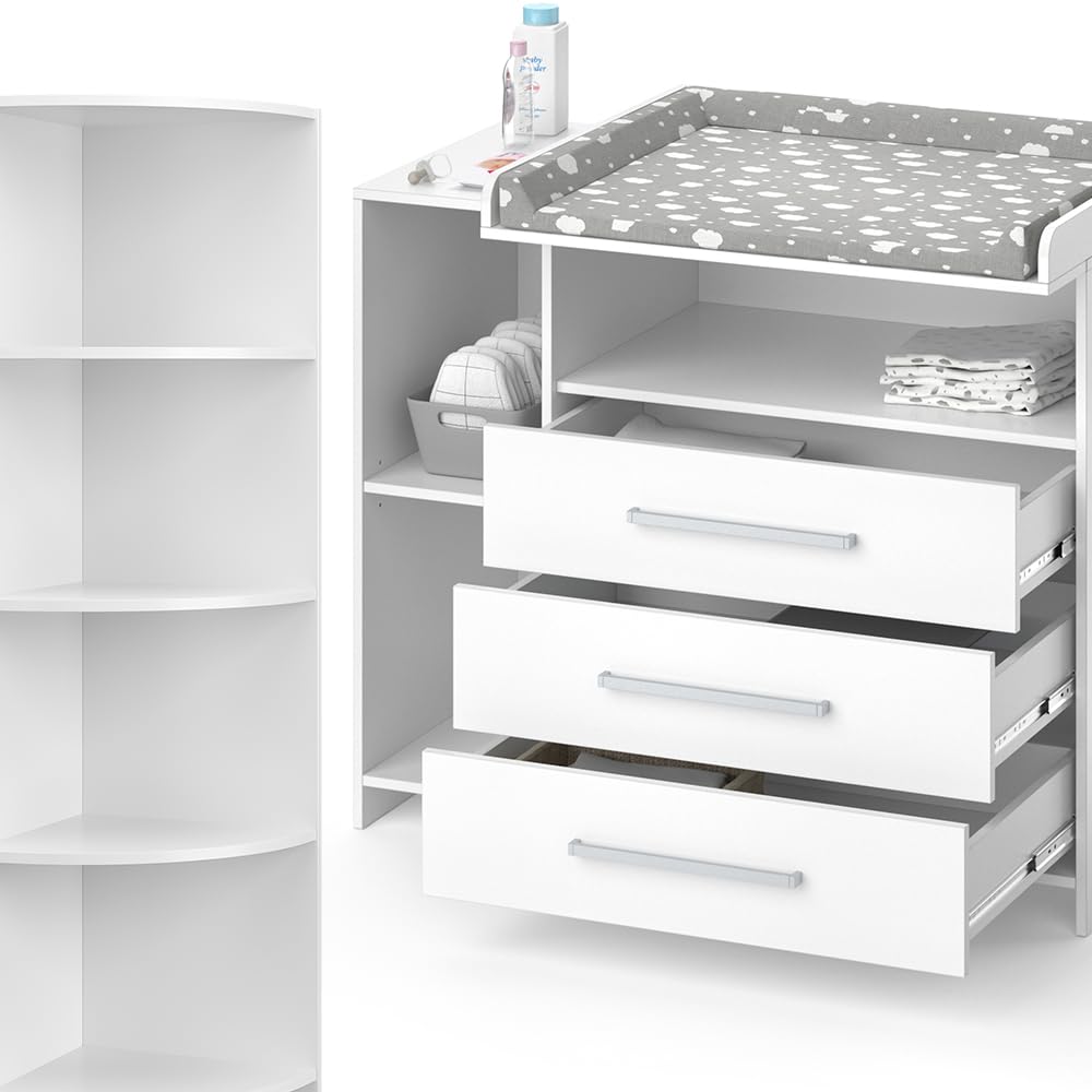 Vicco Kinderzimmer-Set Weiß Oskar 2 Teile, mit Wickelkommode und Spielzeugregal - 113x100x70 cm aus Spanplatte - Babymöbel Set für Kleinkinder, Durchdachte Möbellösung für Dein Zuhause