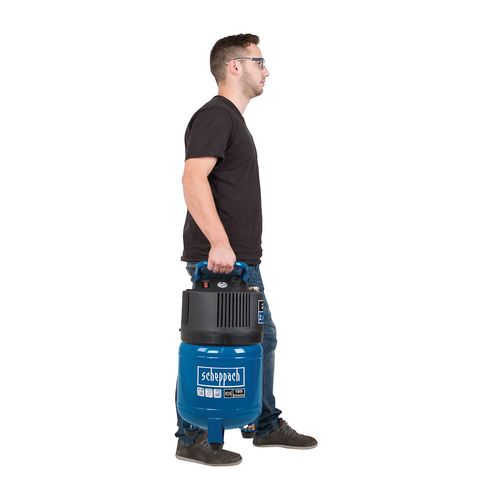 Scheppach Druckluft Kompressor HC24V Luftkompressor stehend mit Tragegriff | 24L Kessel | 1500W Leistung | 10 bar Arbeitsdruck | 180L/min Ansaugleistung | ölfrei & wartungsarm | inkl. Manometer