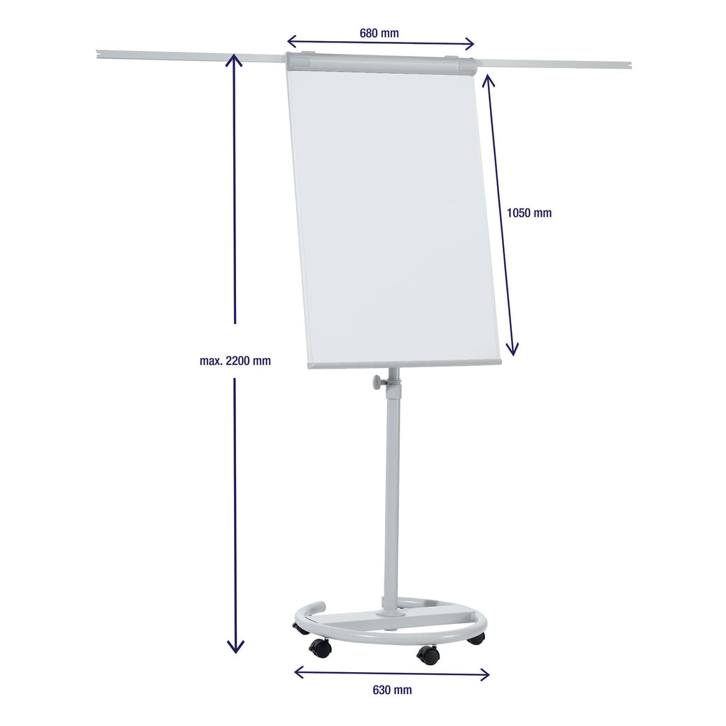 FRANKEN Flipchart, Beschreibbar, Magnetisch, Mobil, Mit Rollen und 2 Seitenarmen, Whiteboard mit Ständer, Papierhalterung und Stifteablage, 68 x 105 cm, ECO Mobil, F2400/N