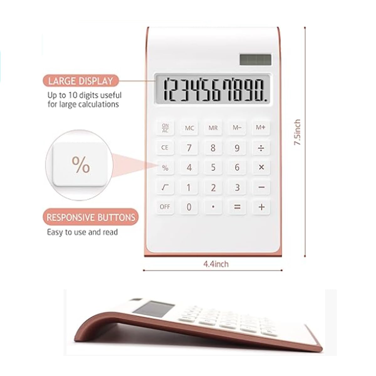 Leoyee Taschenrechner, ultradünnes und Elegantes Neigungsdesign, Dual-Power-Desktop-Rechner, Büro/Heimelektronik, Solarenergie, Neigungs LCD Display, 10 stellig