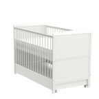 Marsell Baby Gitterbett mit Schublade mit Deckel Babybett Kinderbett mit Aloe Vera Schaumstoffmatratze Zahnschienen höhenverstellbar Weiß umbaubar zum Juniorbett