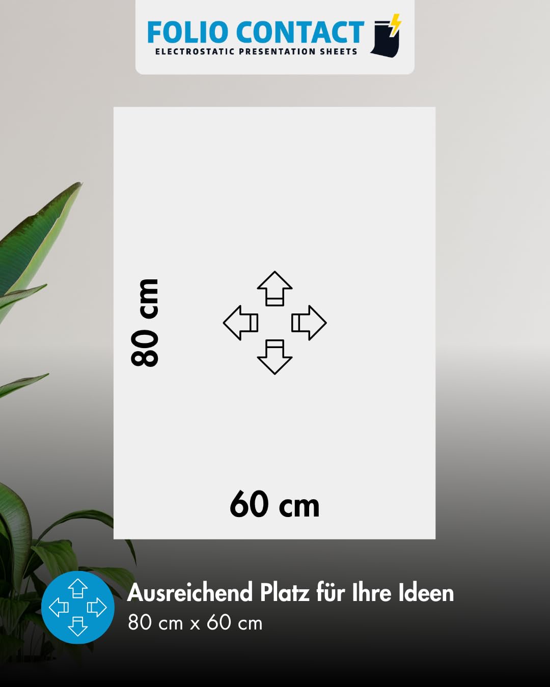 Folio Contact Whiteboard Folie – elektrostatisch haftend, wiederbeschreibbar & abwischbar – haftet ohne Kleber auf allen glatten Flächen – 60 x 80 cm