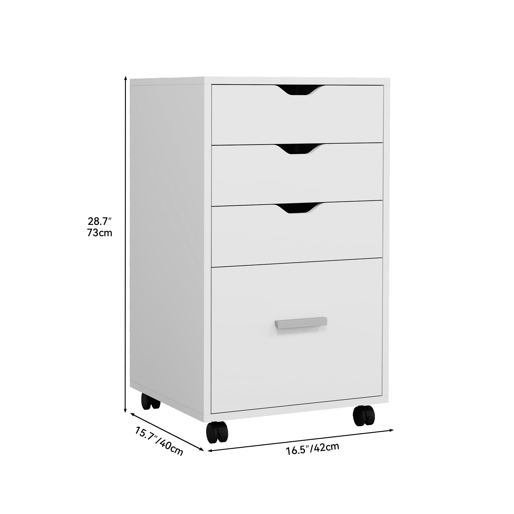YITAHOME Rollcontainer mit 4 Schubladen, Mobiler Aktenschrank mit Rädern, Bürocontainer Schubladenschrank Rollschrank Rollwagen, Schubladenkommode für Zuhause Büro, Hängeregisterschrank (Weiß)