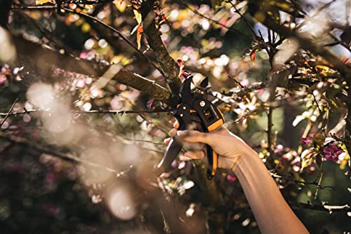 Fiskars Amboss-Gartenschere für trockene Zweige und Äste, Antihaftbeschichtet, Hochwertige Stahl-Klingen, Länge: 19 cm, Schwarz/Orange, PowerStep, P83, 1000575