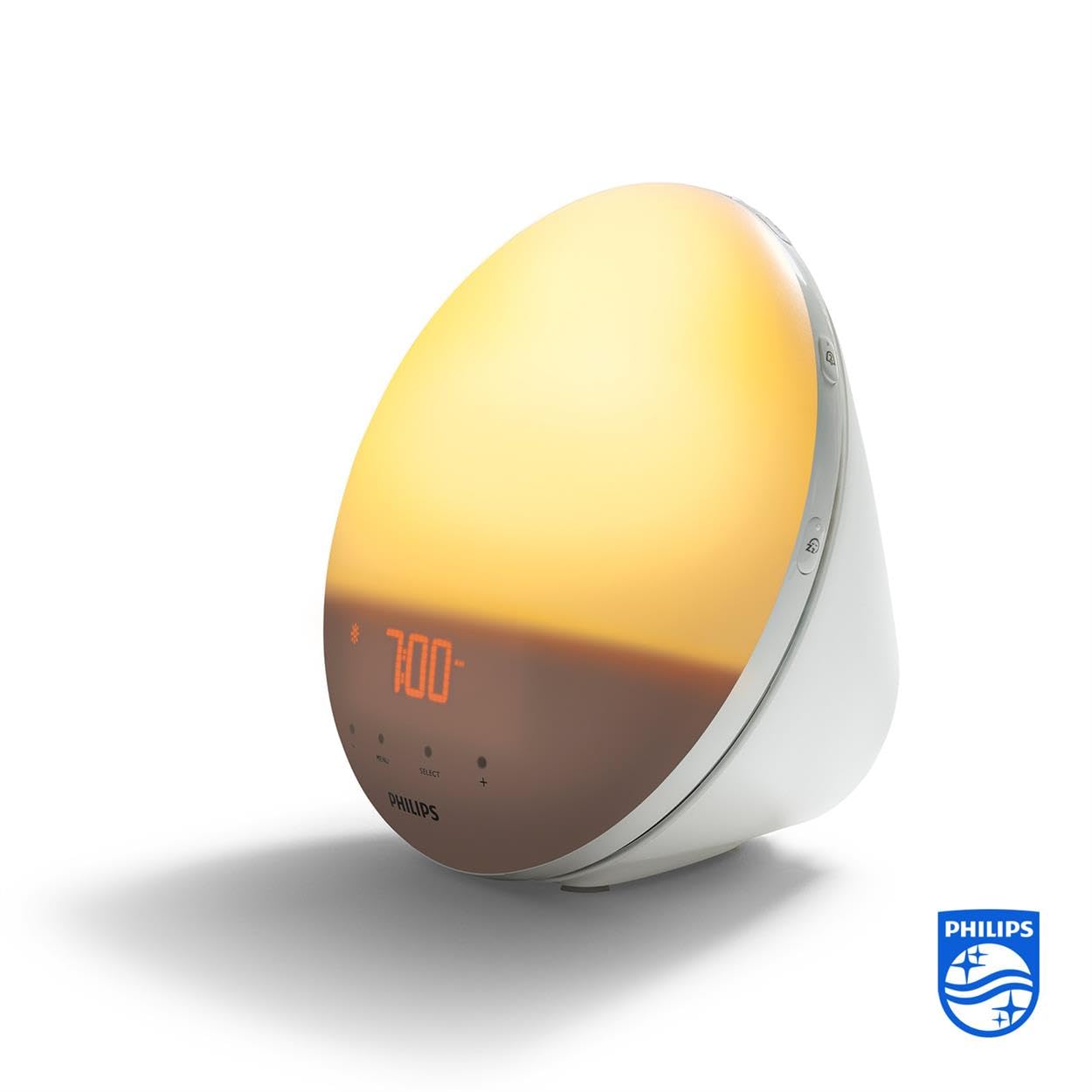 Philips Wake-up Light, farbige Sonnenaufgangssimulation, 20 Lichtstärken, 7 natürliche Klänge, Mitternachtslicht (Modell HF3531/01)