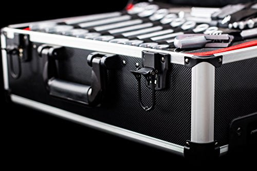 Meister Werkzeugtrolley 156-teilig - Werkzeug-Set-Mit Rollen- Teleskophandgriff/Profi Werkzeugkoffer befüllt/Werkzeugkiste fahrbar /Werkzeugbox komplett mit Werkzeug, Schwarz/Silber, 8971440