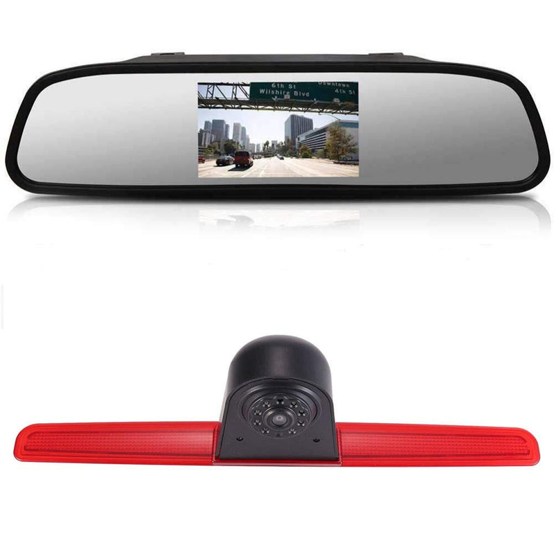 Wasserdicht Einparkkamera Einparkhilfe Farbkamera Bremsleuchte Kamera Bremslicht Rückfahrkamera+ 4.3" LCD Spiegelmonitor Ersatz für VW T5 Bus Transporter Caravelle 2003-2015 Bj