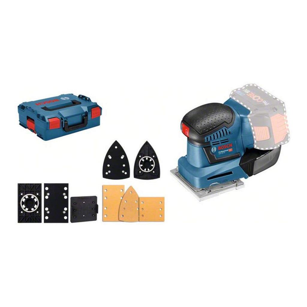 Bosch Professional 18V System Akku Schwingschleifer GSS 18V-10 (Schwingkreis-Ø: 1,6 mm, inkl. 3 Grundplatten mit unterschiedlichen Formaten, in L-BOXX, ohne Akku/ Ladegerät)