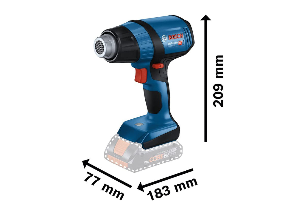 Bosch Professional 18V System Akku Heißluftgebläse GHG 18V-50 (inkl. Reflektordüse, 32x 33 mm, Reduzierdüse, 9 mm, L-BOXX, ohne Akku/ Ladegerät)
