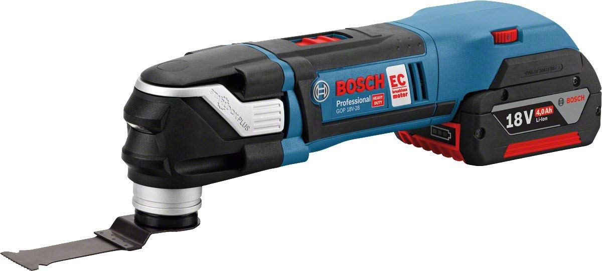 Bosch Professional 18V System Akku Multi-Cutter GOP 18V-28 (inkl. 2x 5.0Ah Akku, GAL 1230 CV, 7x Tauchsägeblatt, 10x Schleifpapier, 3x Segmentsägeblatt, 1x Schleifplatte, L-BOXX)