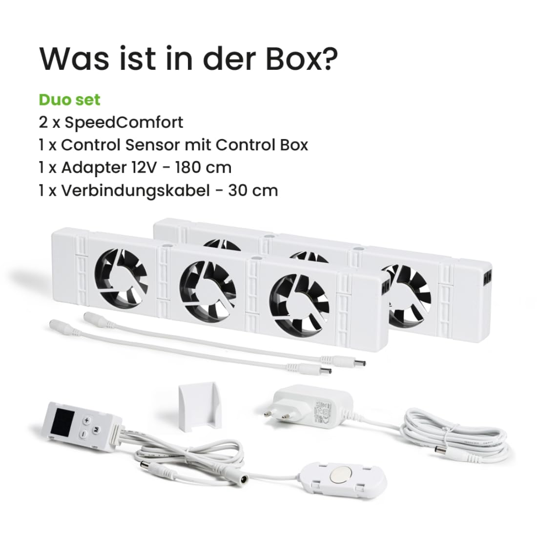 SpeedComfort Heizkörper Ventilator mit Control Sensor - Duo-Set (2X) - Bis zu 22% Energieeinsparung - Heizungsventilator Wärmepumpen-geeignet - Mehrere Geschwindigkeiten - Flüsterleise