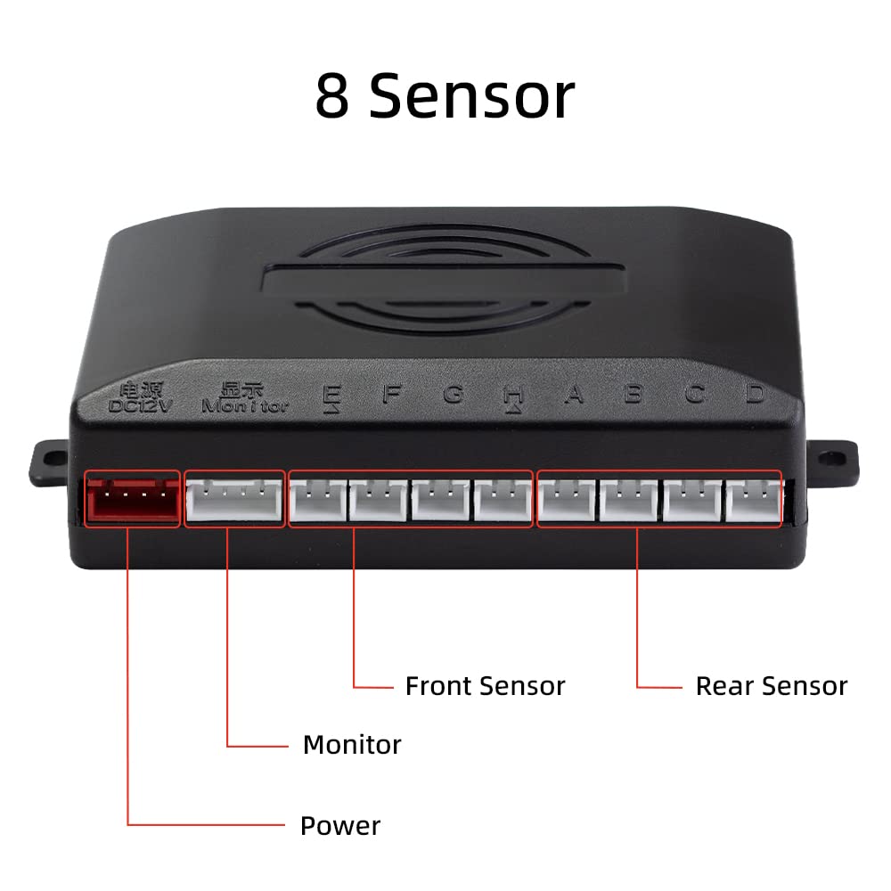Einparkhilfe mit 8 Vorne Hinteren Parksensoren mit Summer LED-Anzeige (8 Sensoren, Silber)