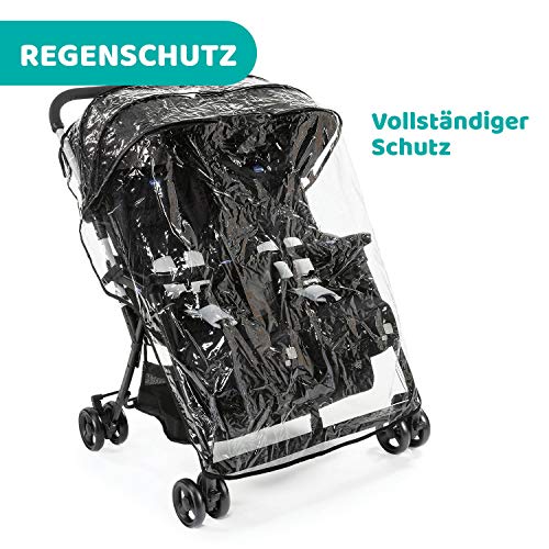 Chicco OHlalà Twin Geschwisterwagen von Geburt bis 15 kg, Kinderwagen für Zwillinge und Geschwister, Verstellbarer Faltbarer Zwillingsbuggy, Regenschutz und Ausziehbares Verdeck