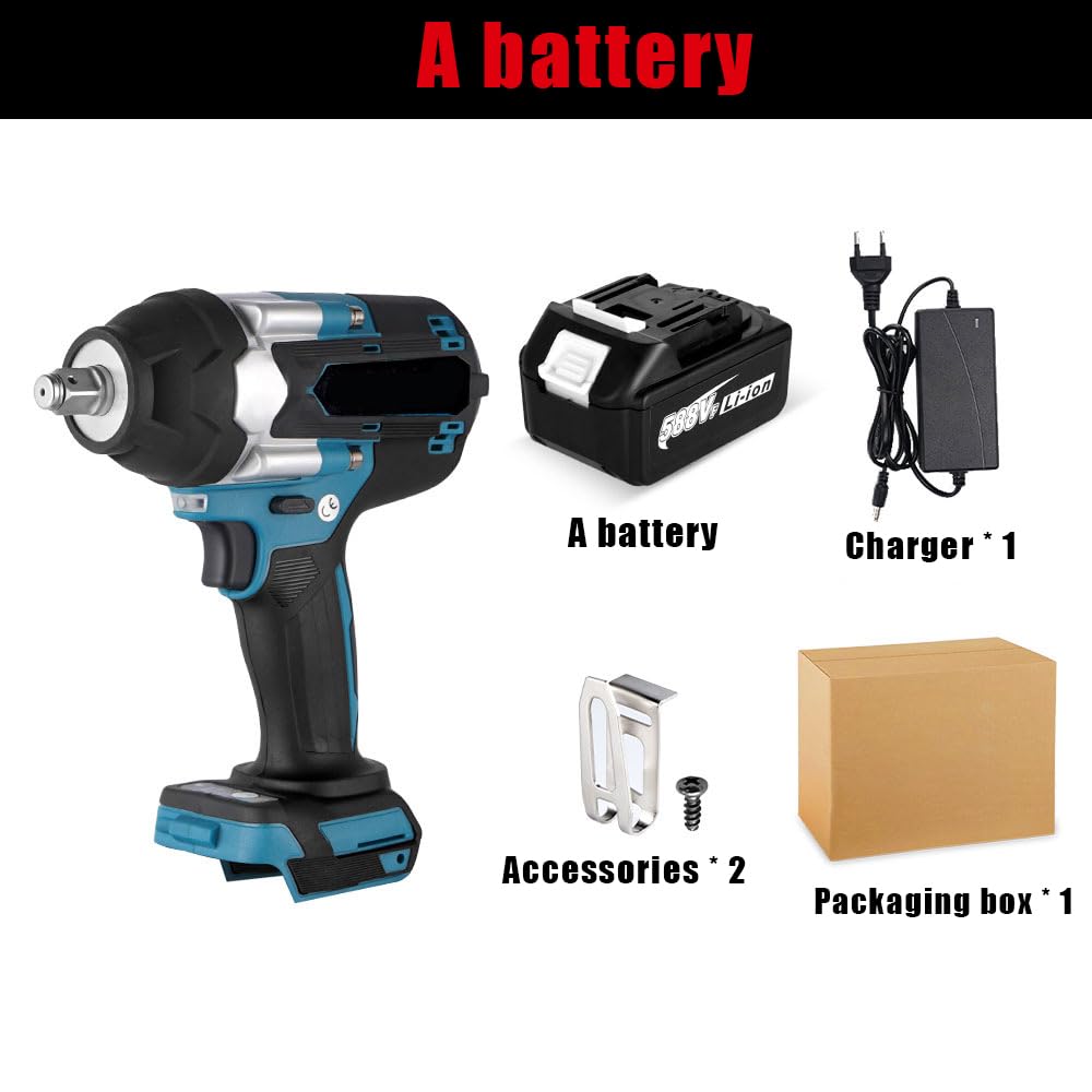 1200N.M Akku-Schlagschrauber,1/2 Zoll Schlagschrauber,Kompatibel mit Makita 18V, Multifunktions-Schlagschraubers mit LED-Licht, mit Akku, 7200 rpm, 4 Geschwindigkeiten, für Auto und Haus (Blau)