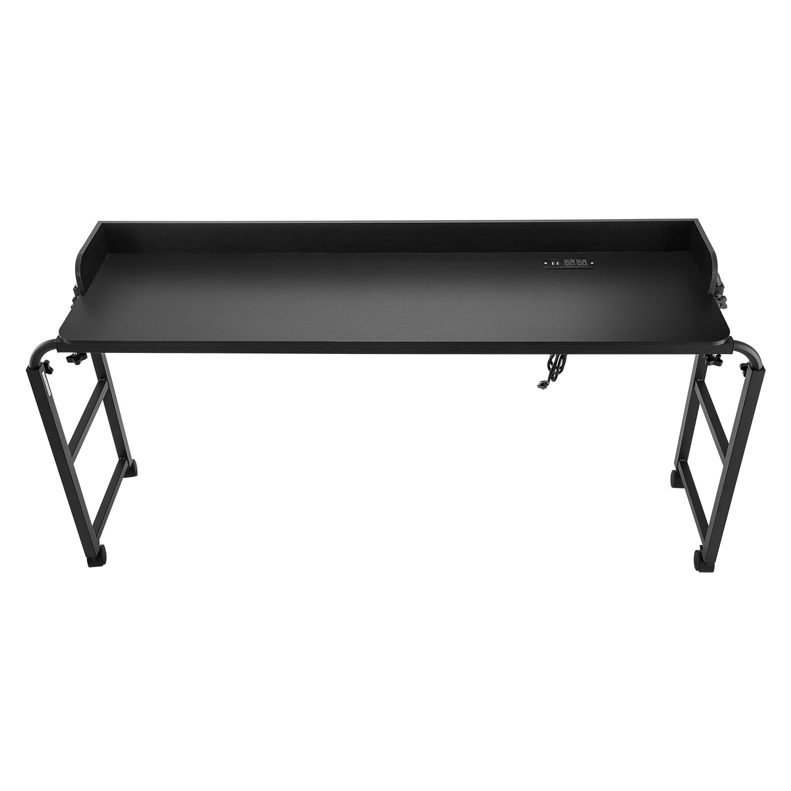 VEVOR Überbetttisch mobiler Betttisch mit 4 Rollen (2 mit Bremsen) und Steckdose, höhenverstellbarer Laptop-Rolltisch, Tragbarer Spanplatten-Überbetttisch für Zuhause Büro, Arbeitszimmer, Schwarz